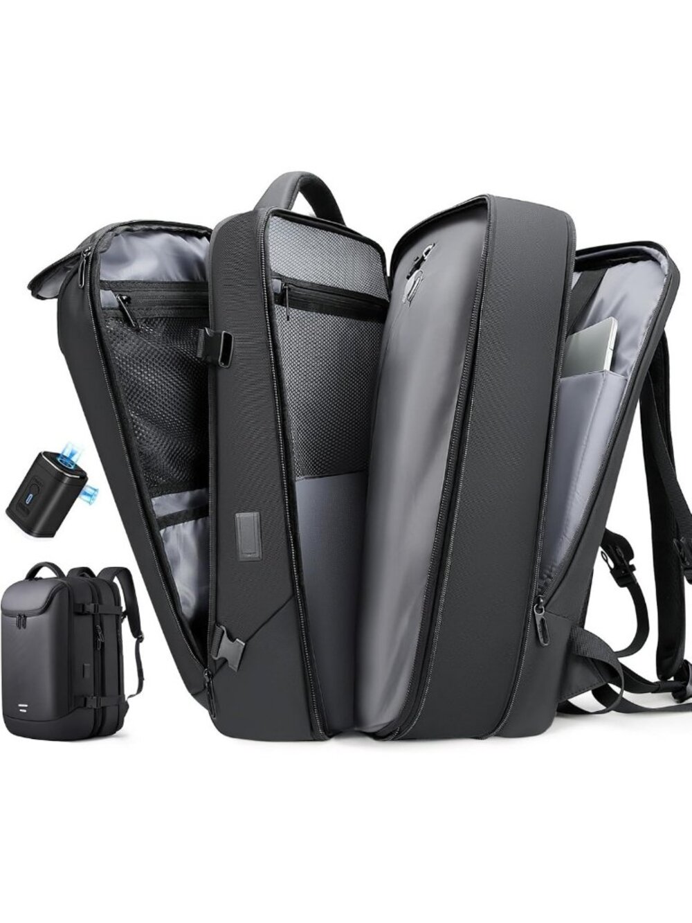 Expandable 50L Vacuum Seal Travel Backpack, Water-Resistant, USB Charging
